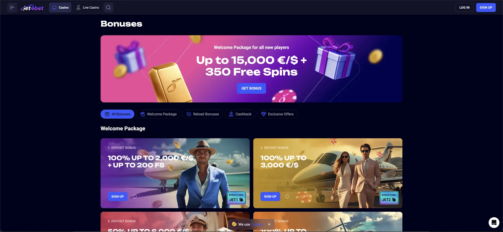 Jet4bet bonuses overview