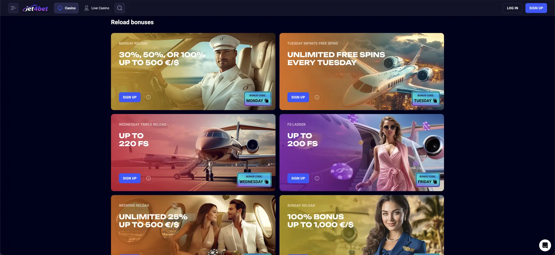 Jet4bet bonuses reload offers