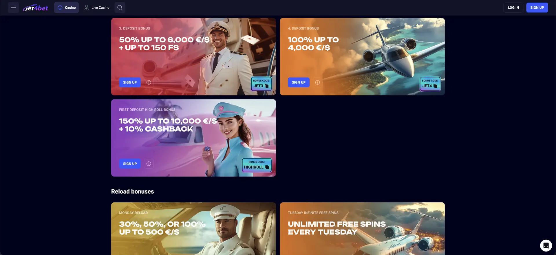 Jet4bet bonuses welcome package