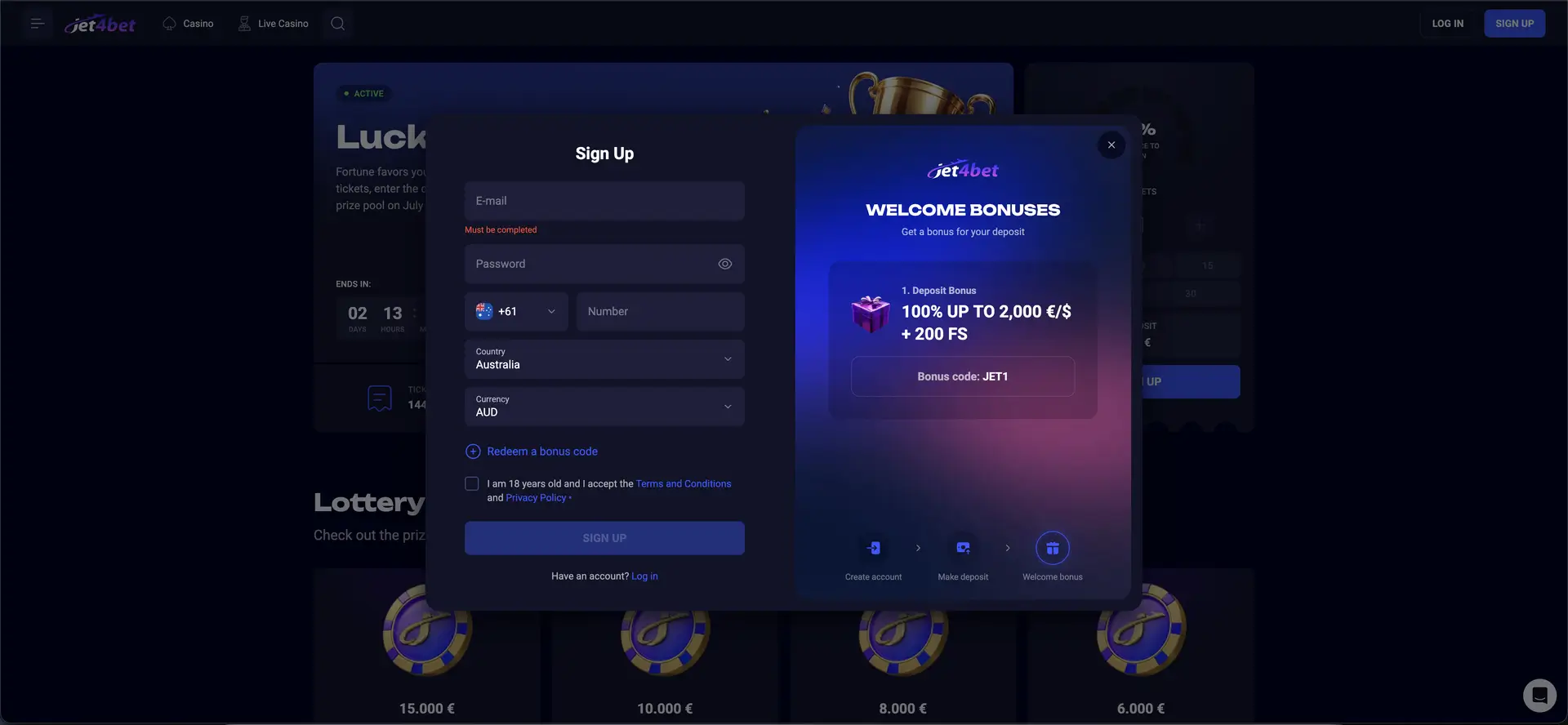 Jet4bet Registration Australia preview