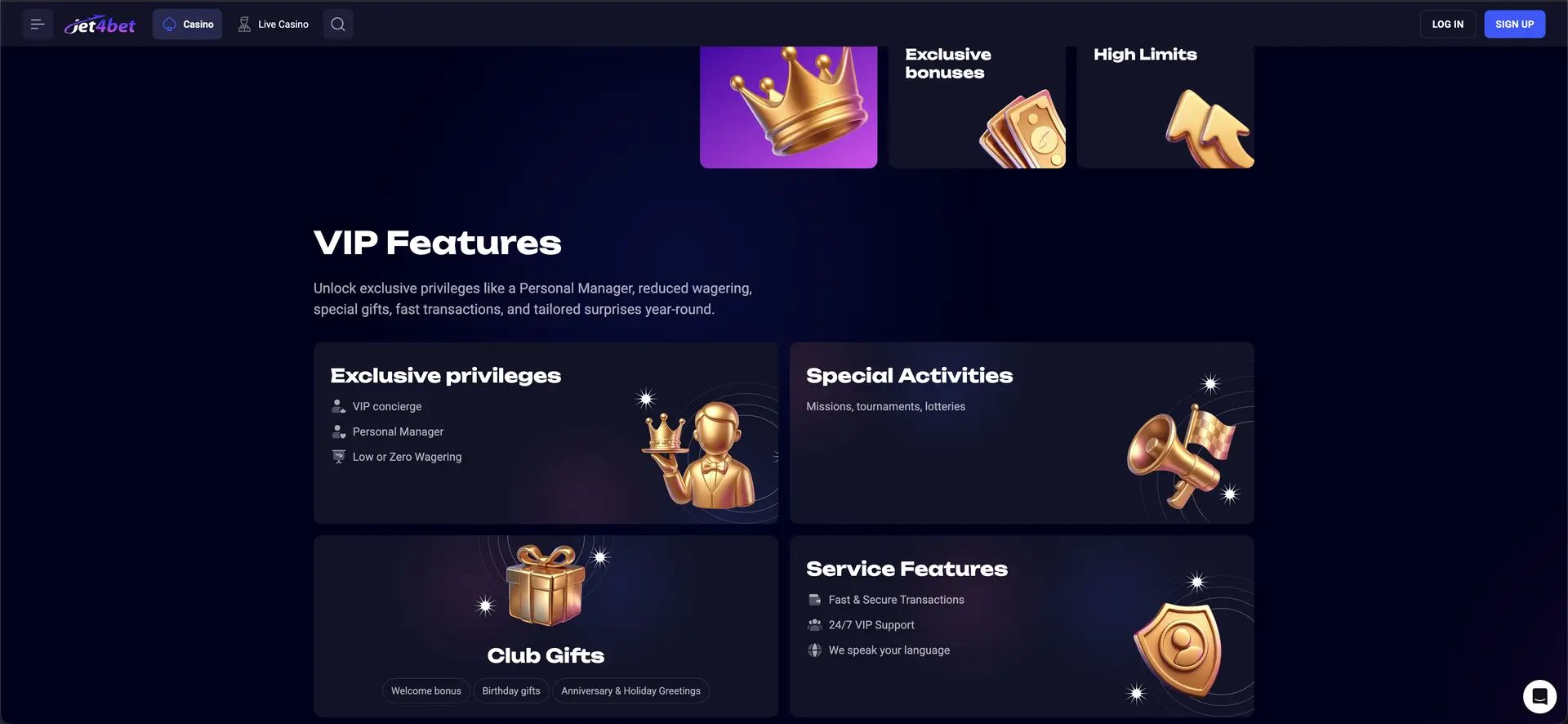 Jet4bet vip club features